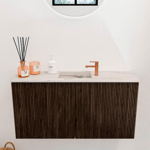 Mondiaz JOYA-DLUX 80cm toiletmeubel - kleur Walnut - Wastafel FAYE positie Midden 1 kraangat kleur Nata. SW1424489