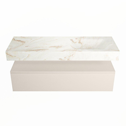 Mondiaz ALAN-DLUX Ensemble de meuble - 130cm - meuble Linen mat - 1 tiroir - Lavabo Cloud Frappe suspendu - vasque Droite - 0 trous de robinet SW805536