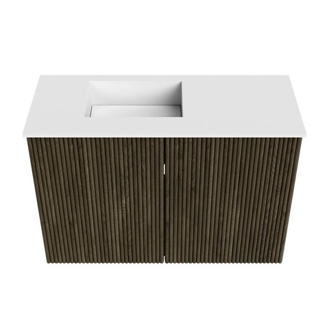 Mondiaz JOYA 60cm toiletmeubel - kleur Shadow - Wastafel FAYE positie Links 1 kraangat kleur Talc. SW1421388