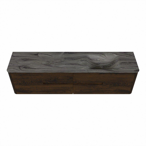 Mondiaz CIRO-DLUX Meuble de salle de bains - 190x45x50cm - Plan vasque solid surface Sombra - 1 vasque à droite - sans trous de robinet - 4 tiroirs - Noyer SW1530767