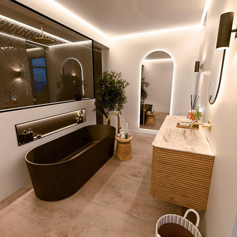 Mondiaz CIRO-DLUX Meuble de salle de bains - 140x45x50cm - Plan vasque solid surface Frappe - 1 vasque à droite - sans trous de robinetterie - 4 tiroirs - Chêne SW1530881