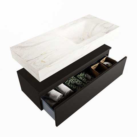 Mondiaz ALAN-DLUX Ensemble de meuble - 110cm - meuble Urban mat - 1 tiroir - Lavabo Cloud Ostra suspendu - vasque Droite - 1 trou de robinet SW807185