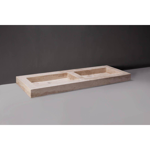 Forzalaqua Palermo Doppio wastafel 140.5x51.5x9cm Rechthoek 0 kraangaten 2 wasbakken Natuursteen Travertin gezoet SW67834