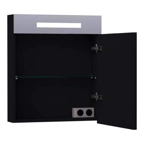 Saniclass 2.0 Spiegelkast - 60x70x15cm - verlichting geintegreerd - 1 rechtsdraaiende spiegeldeur - MDF - mat zwart SW371634