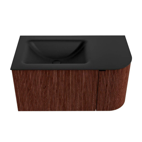Mondiaz KURVE Badkamermeubelset - 85x46x40cm - 1 lade - 1 deur - wastafel solid surface - links - zonder kraangat - Ruby SW1415402