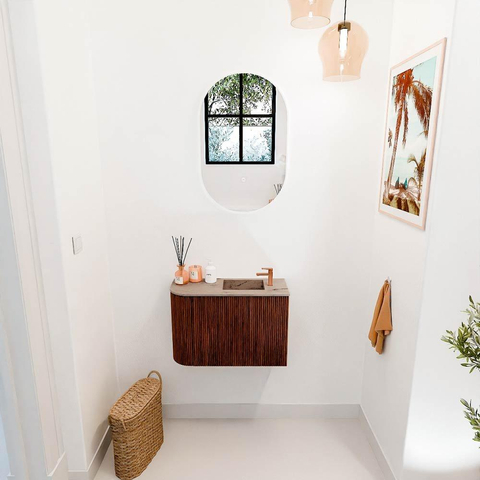 Mondiaz JOYA-DLUX 61.6cm toiletmeubel - ronding links kleur Ruby - Wastafel FAYE positie Rechts 1 kraangat kleur Arena. SW1425294