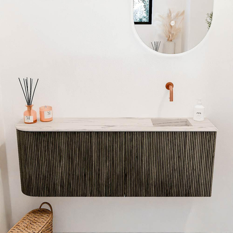 Mondiaz JOYA-DLUX 111.6cm toiletmeubel - ronding links kleur Shadow - Wastafel FAYE positie Rechts Zonder kraangat kleur Nata. SW1424997
