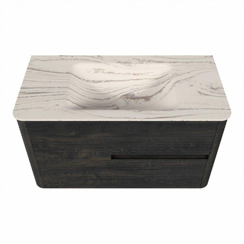 Mondiaz CIRO-DLUX Ensemble meuble de salle de bains - 90x45x50cm - plan vasque solid surface Nata - 1 vasque Centrale - 1 trou de robinet - 2 tiroirs - Shadow SW1532558