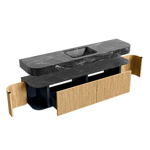 MONDIAZ THOR-DLUX Meuble de salle de bains - 190cm - arrondi gauche + droite - couleur Oak - 2 tiroirs - 2 portes - Vasque suspendue CLOUD Milieu sans trou de robinet - couleur Lava SW1466366
