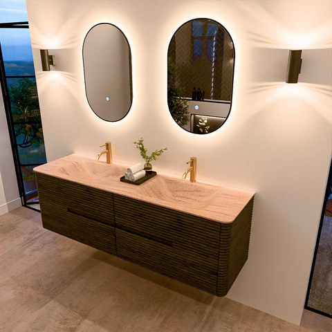 Mondiaz CIRO-DLUX Badkamermeubelset - 160x45x50cm - Solid surface wastafel Saba - 2 wasbak Dubbel - 2 kraangaten - 4 lades - Shadow SW1532747