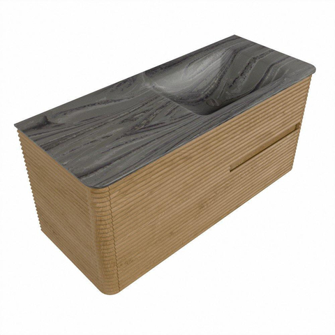 Mondiaz CIRO-DLUX Badkamermeubelset - 110x45x50cm - Solid surface wastafel Sombra - 1 wasbak Rechts - zonder kraangaten - 2 lades - Oak SW1531282