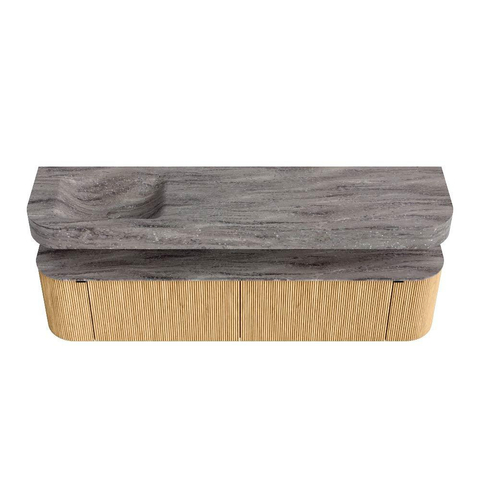 MONDIAZ THOR-DLUX Meuble de salle de bains 190cm arrondi gauche + droite couleur Oak avec 2 tiroirs et 2 portes. Vasque suspendue CLOUD Gauche 1 trou de robinet couleur Oza. SW1466799