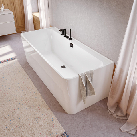 Villeroy & Boch Collaro half - vrijstaand half - vrijstaand bad - 180x80cm rechthoek overloop chroom Acryl - glans wit SW354245