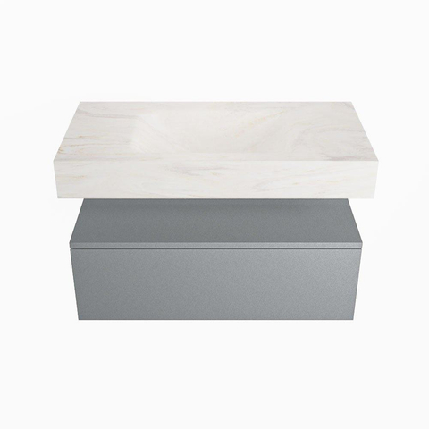 Mondiaz ALAN-DLUX Ensemble de meuble - 90cm - meuble - Plata mat - 1 tiroir - Lavabo Cloud Ostra suspendu - vasque Centre - 1 trou de robinet - Beige SW807752
