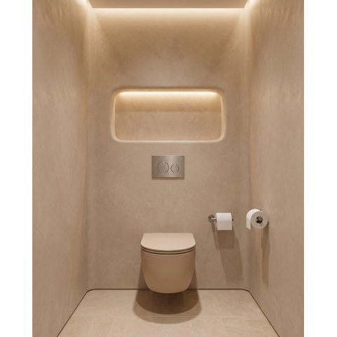 QeramiQ Dely Swirl Ensemble WC - 36.3x51.7cm - Réservoir encastré Geberit UP320 - abattant fin - Plaque de commande en inox- Boutons ronds - Beige SW1130214