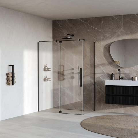 BRAUER Stellar Cabine de douche - 140x90x200cm - porte battante - revêtement verre - réversible - verre clair - noir mat SW1418037