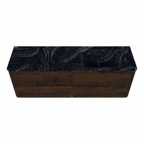 Mondiaz CIRO-DLUX Badkamermeubelset - 150x45x50cm - Solid surface wastafel Lava - 1 wasbak Rechts - zonder kraangaten - 4 lades - Walnut SW1530148