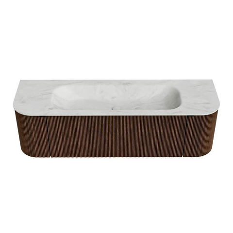 MONDIAZ KURVE-DLUX meuble de salle de bains 150 cm avec module 25 Len R couleur Walnut avec 1 tiroir et 2 portes. Lavabo BIG MEDIUM central 1 trou de robinet couleur Opalo. SW1137647