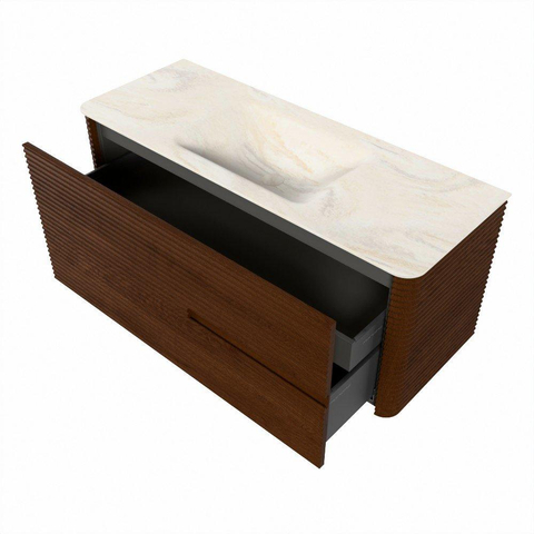Mondiaz CIRO-DLUX Badkamermeubelset - 120x45x50cm - Solid surface wastafel Ostra - 1 wasbak Midden - 1 kraangat - 2 lades - Ruby SW1531839