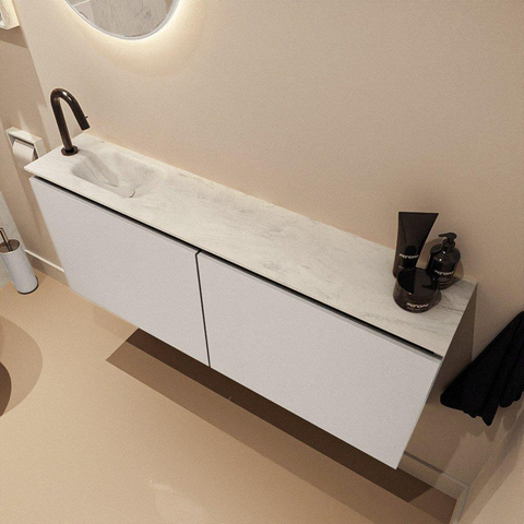 MONDIAZ TURE-DLUX meuble WC 120 cm Linen. EDEN vasque Opalo position à gauche. Avec 1 trou de robinet. SW1104396