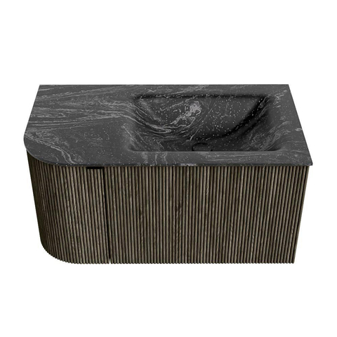 Mondiaz KURVE-DLUX Badkamermeubelset - 85x46x40cm - 1 lade - 1 deur - wastafel solid surface - rechts - 1 kraangat - Shadow SW1414638