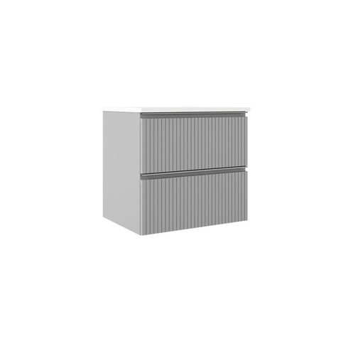 Saniclass Prime Blend Ensemble meuble de salle de bains - 60x55x46cm - 1 vasque rectangulaire en céramique blanche - 1 trou de robinet - 2 tiroirs - miroir rectangulaire - mat greige (gris) SW917009