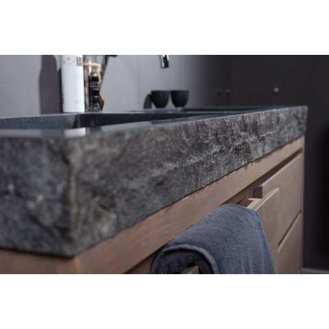 Forzalaqua Palermo Doppio lavabo 140.5x51.5x9cm Rectangulaire 0 trous de robinet 2 lavabos Pierre naturelle Granit adouci & taillé SW230830