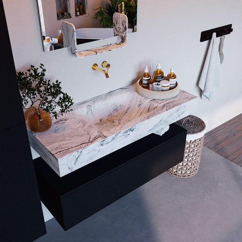 Mondiaz ALAN-DLUX Ensemble de meuble - 110cm - meuble Urban mat - 1 tiroir - Lavabo Cloud Glace suspendu - vasque Centre - 0 trous de robinet SW804959