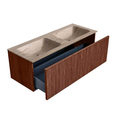 MONDIAZ KURVE-DLUX Meuble de salle de bains 120cm couleur Ruby avec 1 tiroir et 0 porte. Lavabo LEAF Double sans trou de robinet Saba. SW1433491