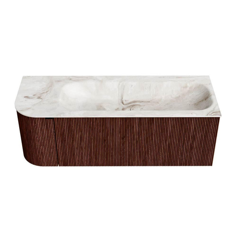 Mondiaz KURVE-DLUX Badkamermeubelset - 125x46x40cm - 1 lade - 1 deur - wastafel solid surface - rechts - zonder kraangat - Ruby SW1415645