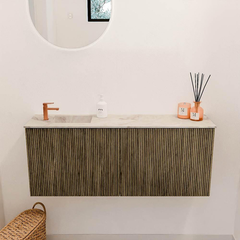Mondiaz JOYA-DLUX 100cm meuble de salle de bains - couleur Dusk - Vasque FAYE position Gauche 1 trou de robinet couleur Frappe. SW1423134