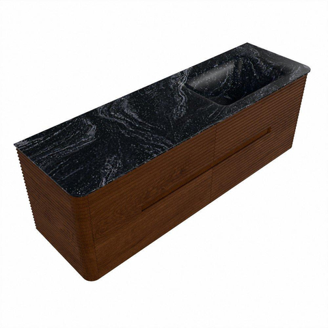 Mondiaz CIRO-DLUX Badkamermeubelset - 150x45x50cm - Solid surface wastafel Lava - 1 wasbak Rechts - zonder kraangaten - 4 lades - Ruby SW1531597