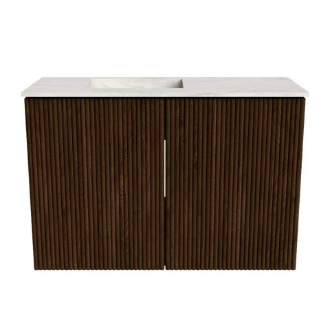 Mondiaz JOYA-DLUX 60cm toiletmeubel - kleur Walnut - Wastafel FAYE positie Links 1 kraangat kleur Ostra. SW1422586
