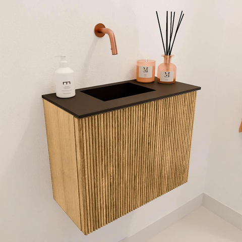Mondiaz JOYA Meuble de toilette 50cm - couleur Chêne - Vasque FAYE position Gauche Sans trou de robinet couleur Urban SW1421180