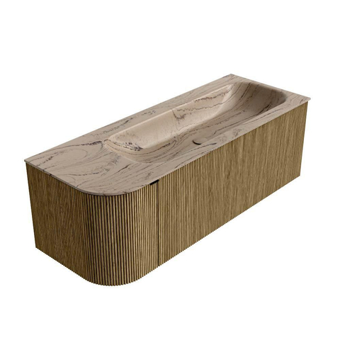 MONDIAZ KURVE-DLUX Meuble de salle de bains 125cm arrondi à gauche couleur Dusk avec 1 tiroir et 1 porte. Lavabo BIG MEDIUM à droite 1 trou de robinet Arena. SW1431365