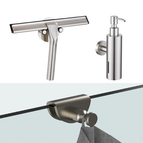 Fortifura kit d'accessoires - raclette à vitres - distributeur de savon - crochet pour serviette - acier inoxydable brossé SW1441942