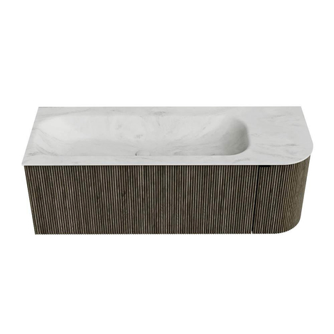 Mondiaz KURVE-DLUX Ensemble de meuble de salle de bains - 125x46x40cm - 1 tiroir - 1 porte - vasque solid surface - gauche - 1 trou de robinet - Shadow SW1414056