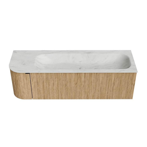 MONDIAZ KURVE-DLUX meuble de salle de bains 145 cm avec module 25 L couleur Oak avec 1 tiroir et 1 porte. Lavabo BIG LARGE à droite 2 trous de robinet couleur Opalo. SW1137548