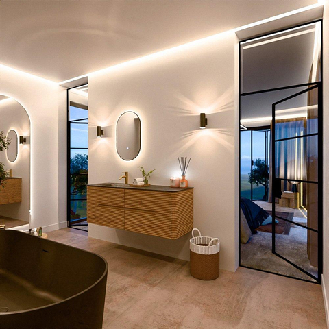 Mondiaz CIRO-DLUX Ensemble de meuble de salle de bains - 140x45x50cm - Vasque en solid surface Lava - 1 lavabo à gauche - 1 trou de robinet - 4 tiroirs - Chêne SW1531115