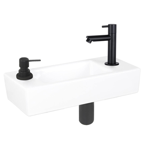 Differnz Sapon pack lave-mains – 42,5 x 18,5 x 9 cm – céramique blanche – robinet noir mat SW717340