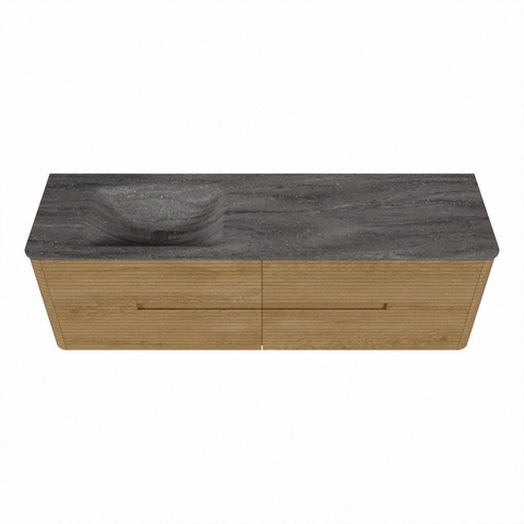 Mondiaz CIRO-DLUX Ensemble de meubles de salle de bains - 160x45x50cm - Plan vasque solid surface Oza - 1 lavabo à gauche - 1 trou de robinet - 4 tiroirs - Chêne SW1531166