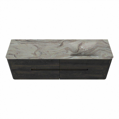 Mondiaz CIRO-DLUX Badkamermeubelset - 160x45x50cm - Solid surface wastafel Glace - 1 wasbak Rechts - 1 kraangat - 4 lades - Shadow SW1532225