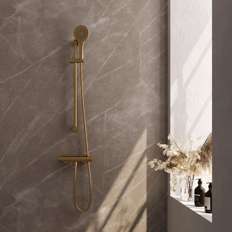 Brauer Gold Edition Mitigeur de douche apparent - barre de douche - 1 fonction - 2 poignées lisses - douchette ronde 3 jets - PVD - or brossé SW1164736