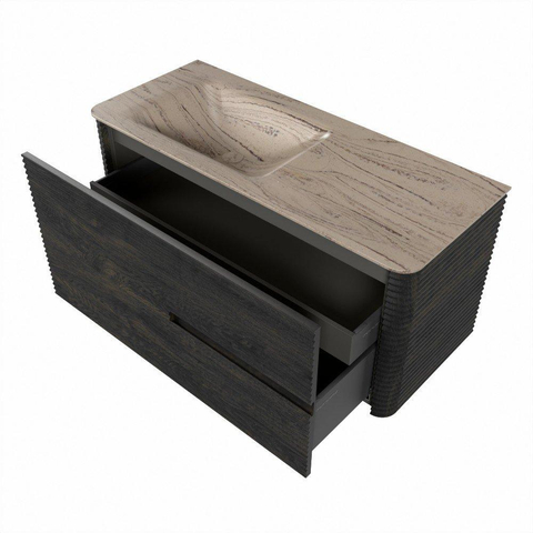 Mondiaz CIRO-DLUX Badkamermeubelset - 110x45x50cm - Solid surface wastafel Arena - 1 wasbak Links - zonder kraangaten - 2 lades - Shadow SW1532324