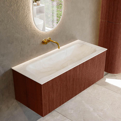 Mondiaz KURVE-DLUX Ensemble meuble de salle de bains - 110x46x40cm - 1 tiroir - vasque solid surface - centre - sans trou de robinet - Ruby SW1415855