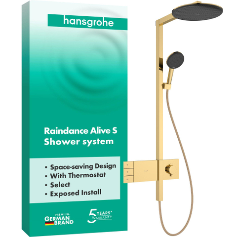 Hansgrohe Raindance Alive S Showerpipe - 300 - 2jet - met ShowerSelect Comfort - thermostaat - gepolijst goud (goud) SW1388099
