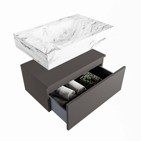 MONDIAZ ALAN - DLUX Badkamermeubelset - 70cm - onderkast - Dark grey - 1 lade - vrijhangende wastafel - wasbak midden - 0 kraangaten - Glace SW804802