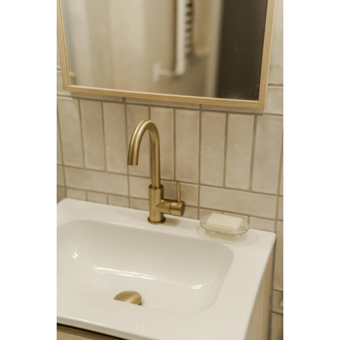 Fortifura Calvi wastafelkraan - hoog - draaibare - uitloop - PVD - geborsteld messing (goud) SW809349