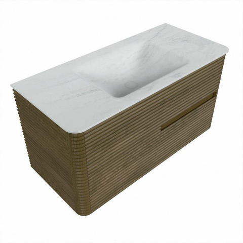 Mondiaz CIRO-DLUX Badkamermeubelset - 100x45x50cm - Solid surface wastafel Opalo - 1 wasbak Midden - 1 kraangat - 2 lades - Dusk SW1532942