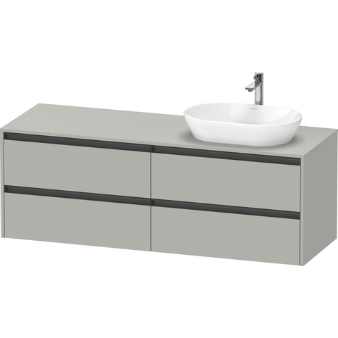 Duravit Ketho.2 Wastafelonderbouwkast - inclusief consoleplaat - met 4 laden - voor waskom rechts - 160x55x56.8cm - met handgrepen antraciet - betongrijs mat SW771863